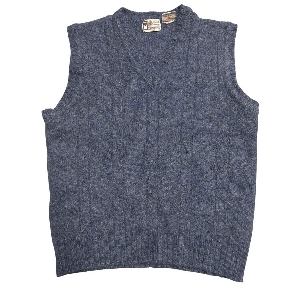 Impulse Sweater Vest Blue Mens XL Shetland Wool V-Neck Vintage 0229